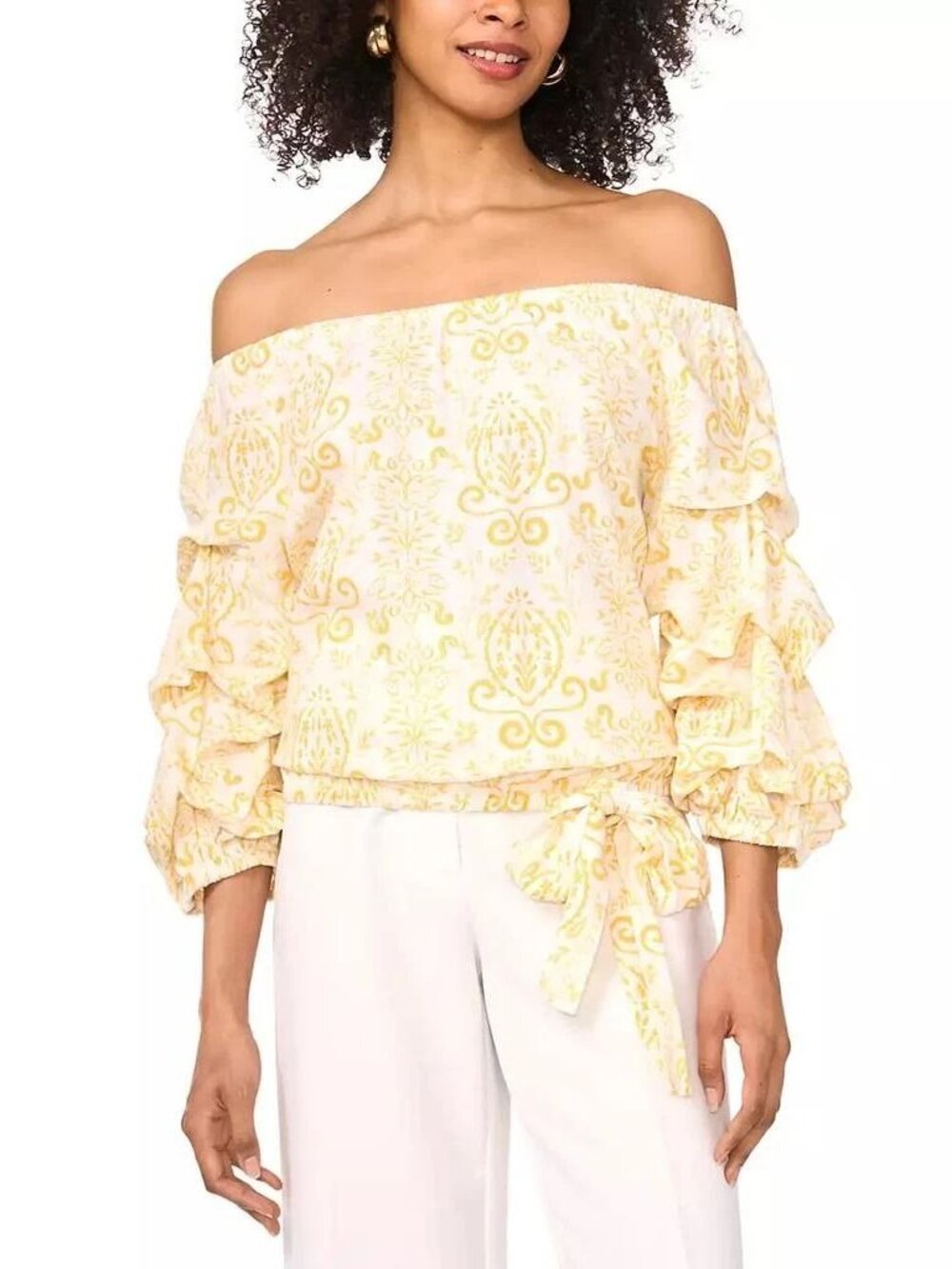 $89 Vince Camuto Women's Printed Linen-Blend Off-The-Shoulder Size XS, L